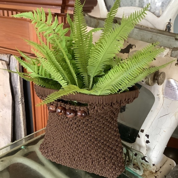 Brown Beaded Macrame Bag Purse Clutch - Picture 9 of 11
